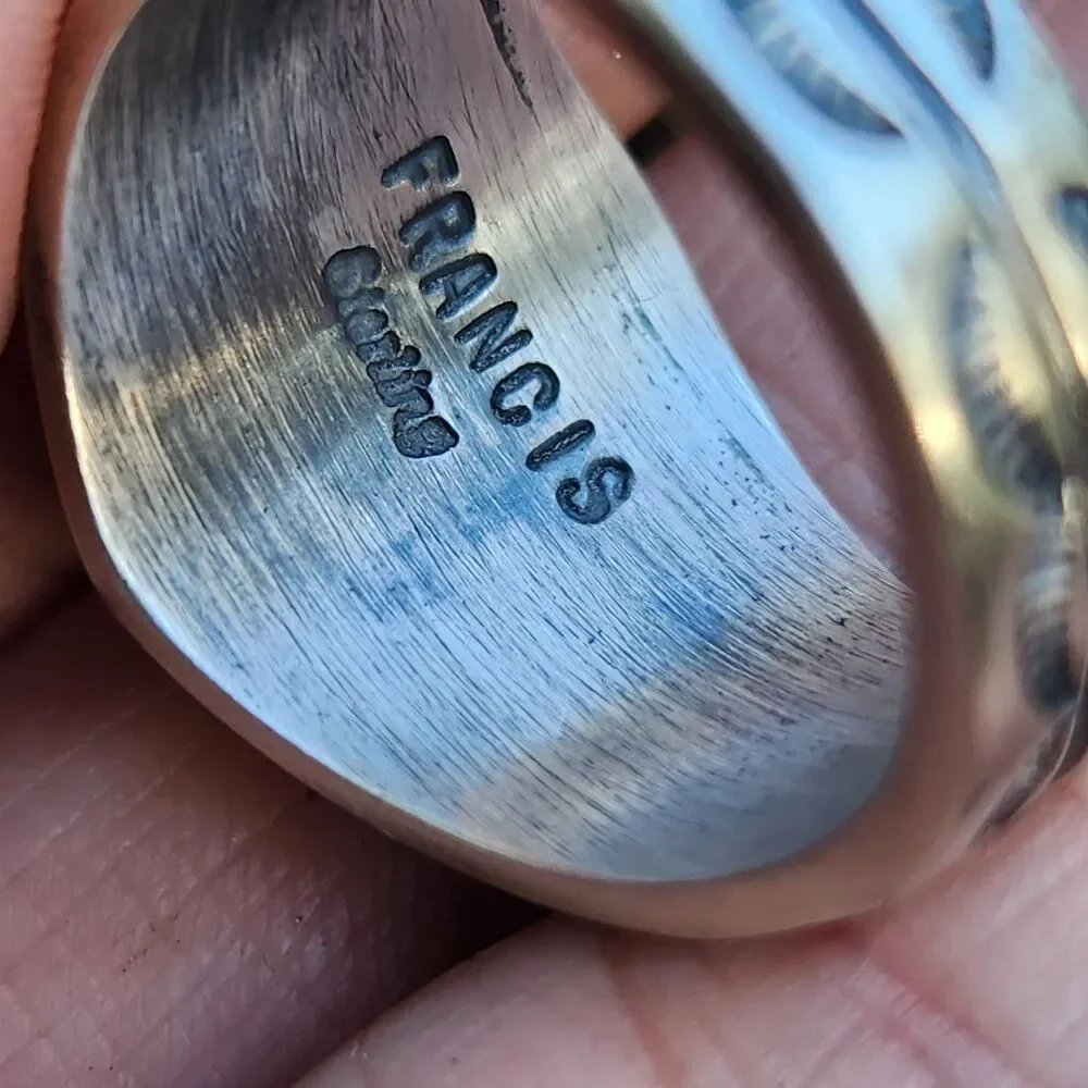 US Nevada Dry Creek Turquoise Ring Navajo handmade signed Melvin Francis szs 10